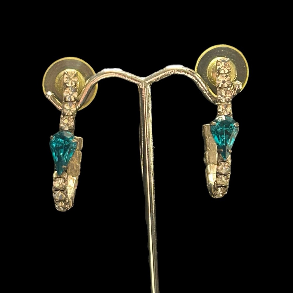 Diamond & Teal Stone Hoop Earrings